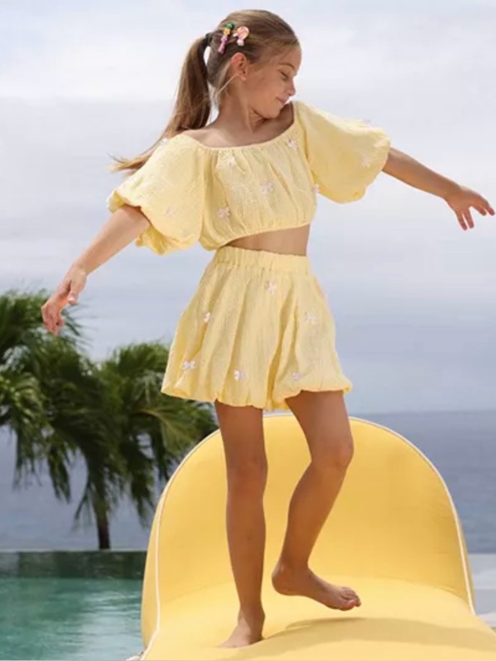 Lola & the Boys Sunny Hailey Bow Top & Bubble Shorts Set